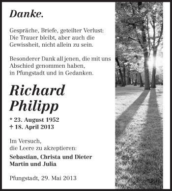 Traueranzeige von Richard Philipp von Echo-Zeitungen (Gesamtausgabe)