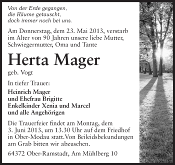 Traueranzeige von Herta Mager von Echo-Zeitungen (Gesamtausgabe)
