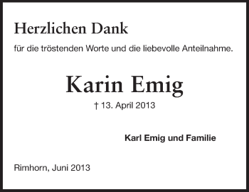 Traueranzeige von Karin Emig  von Odenwälder Echo