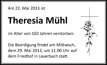 Traueranzeige von Theresia Mühl von Odenwälder Echo