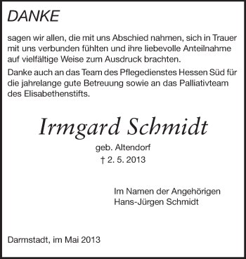 Traueranzeige von Irmgard Schmidt von Echo-Zeitungen (Gesamtausgabe)
