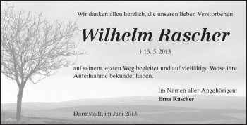 Traueranzeige von Wilhelm Rascher von Echo-Zeitungen (Gesamtausgabe)