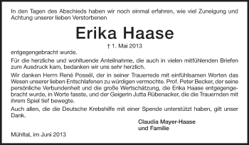 Traueranzeige von Erika Haase von Darmstädter Echo, Odenwälder Echo, Rüsselsheimer Echo, Groß-Gerauer-Echo, Ried Echo