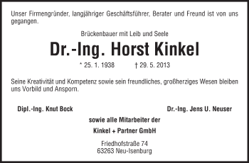 Traueranzeige von Horst Kinkel von Echo-Zeitungen (Gesamtausgabe)