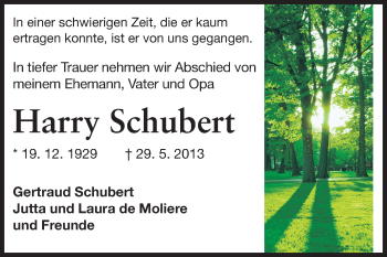 Traueranzeige von Harry Schubert von Echo-Zeitungen (Gesamtausgabe)