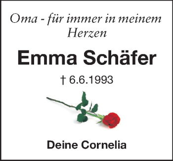 Traueranzeige von Emma Schäfer von Echo-Zeitungen (Gesamtausgabe)