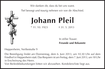 Traueranzeige von Johann Pleil von Starkenburger Echo