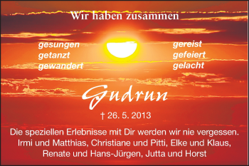 Traueranzeige von Gudrun  von Echo-Zeitungen (Gesamtausgabe)