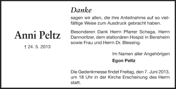 Traueranzeige von Anni Peltz von Starkenburger Echo