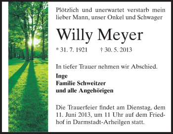 Traueranzeige von Willy Meyer von Echo-Zeitungen (Gesamtausgabe)