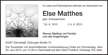 Traueranzeige von Else Matthes von Echo-Zeitungen (Gesamtausgabe)