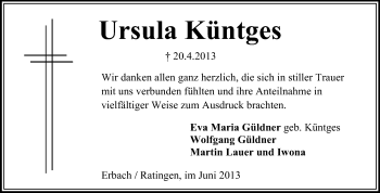 Traueranzeige von Ursula Küntges von Odenwälder Echo