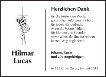 Traueranzeige von Hilmar Lucas von Rüsselsheimer Echo, Groß-Gerauer-Echo, Ried Echo