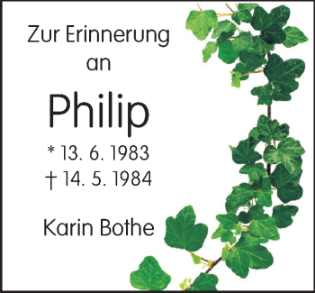Traueranzeige von Philip Bothe von Echo-Zeitungen (Gesamtausgabe)