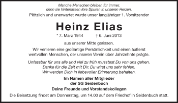 Traueranzeige von Heinz Elias von Starkenburger Echo