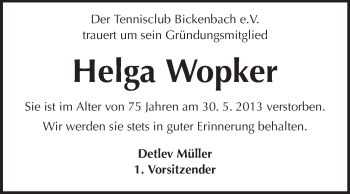 Traueranzeige von Wilhelm Wopker von Echo-Zeitungen (Gesamtausgabe)