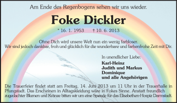 Traueranzeige von Foke Dickler von Echo-Zeitungen (Gesamtausgabe)