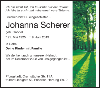 Traueranzeige von Johanna Scherer von Echo-Zeitungen (Gesamtausgabe)