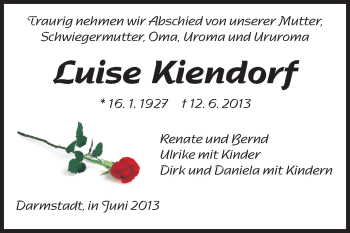 Traueranzeige von Luise Kiendorf von Echo-Zeitungen (Gesamtausgabe)