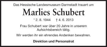 Traueranzeige von Marlies Schubert von Echo-Zeitungen (Gesamtausgabe)