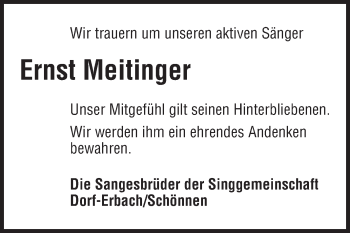Traueranzeige von Ernst Meitinger von Odenwälder Echo