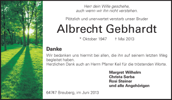 Traueranzeige von Albrecht Gebhardt von Odenwälder Echo