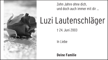 Traueranzeige von Luzi Lautenschläger von Odenwälder Echo