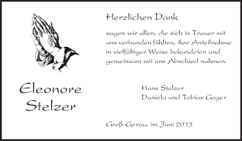 Traueranzeige von Eleonore Stelzer von Rüsselsheimer Echo, Groß-Gerauer-Echo, Ried Echo