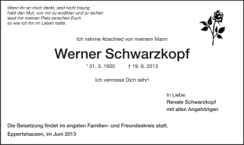 Traueranzeige von Werner Schwarzkopf von Echo-Zeitungen (Gesamtausgabe)