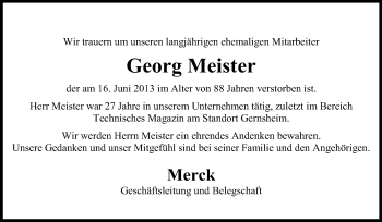 Traueranzeige von Georg Meister von Rüsselsheimer Echo, Groß-Gerauer-Echo, Ried Echo