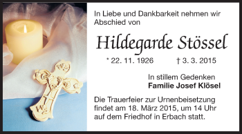 Traueranzeige von Hildegarde Stössel von Odenwälder Echo