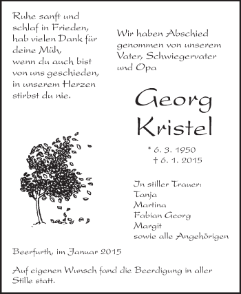 Traueranzeige von Georg Kristel von Odenwälder Echo