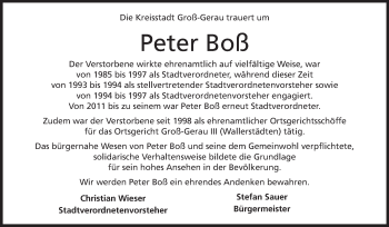 Traueranzeige von Peter Boß von Rüsselsheimer Echo, Groß-Gerauer-Echo, Ried Echo