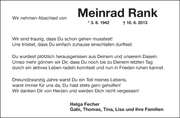 Traueranzeige von Meinrad Rank von Echo-Zeitungen (Gesamtausgabe)