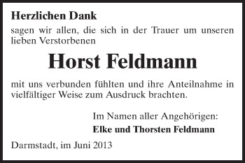Traueranzeige von Horst Feldmann von Echo-Zeitungen (Gesamtausgabe)