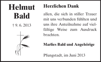 Traueranzeige von Helmut Bald von Echo-Zeitungen (Gesamtausgabe)