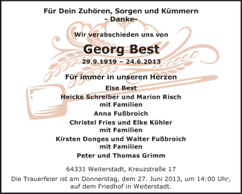 Traueranzeige von Georg Best von Echo-Zeitungen (Gesamtausgabe)