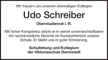 Traueranzeige von Udo Schreiber von Echo-Zeitungen (Gesamtausgabe)