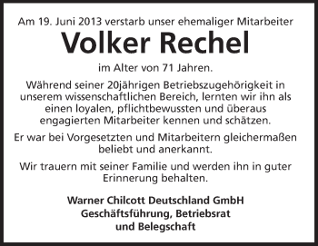 Traueranzeige von Volker Rechel von Echo-Zeitungen (Gesamtausgabe)