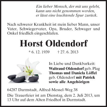 Traueranzeige von Horst Oldendorf von Echo-Zeitungen (Gesamtausgabe)