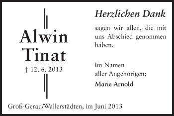 Traueranzeige von Alwin Tinat von Rüsselsheimer Echo, Groß-Gerauer-Echo, Ried Echo