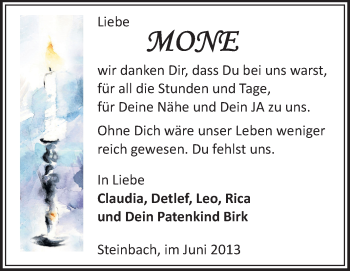 Traueranzeige von Monika Walther von Odenwälder Echo