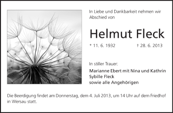 Traueranzeige von Helmut Fleck von Echo-Zeitungen (Gesamtausgabe)