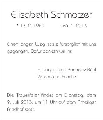 Traueranzeige von Elisabeth Schmotzer von Echo-Zeitungen (Gesamtausgabe)