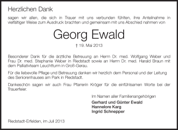 Traueranzeige von Georg Ewald von Rüsselsheimer Echo, Groß-Gerauer-Echo, Ried Echo