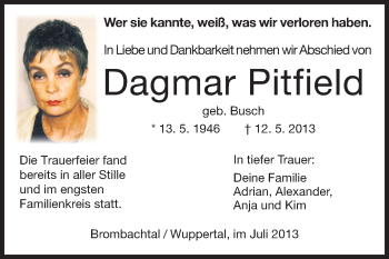Traueranzeige von Dagmar Pitfield von Echo-Zeitungen (Gesamtausgabe)