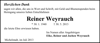 Traueranzeige von Reiner Weyrauch von Odenwälder Echo