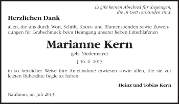 Traueranzeige von Mariane Kern von Rüsselsheimer Echo, Groß-Gerauer-Echo, Ried Echo