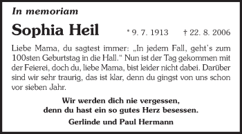 Traueranzeige von Sophia Heil von Rüsselsheimer Echo, Groß-Gerauer-Echo, Ried Echo
