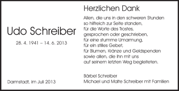Traueranzeige von Udo Schreiber von Echo-Zeitungen (Gesamtausgabe)